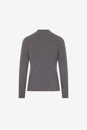 Medium Grey Pure Cashmere Ribbed Mock Neck