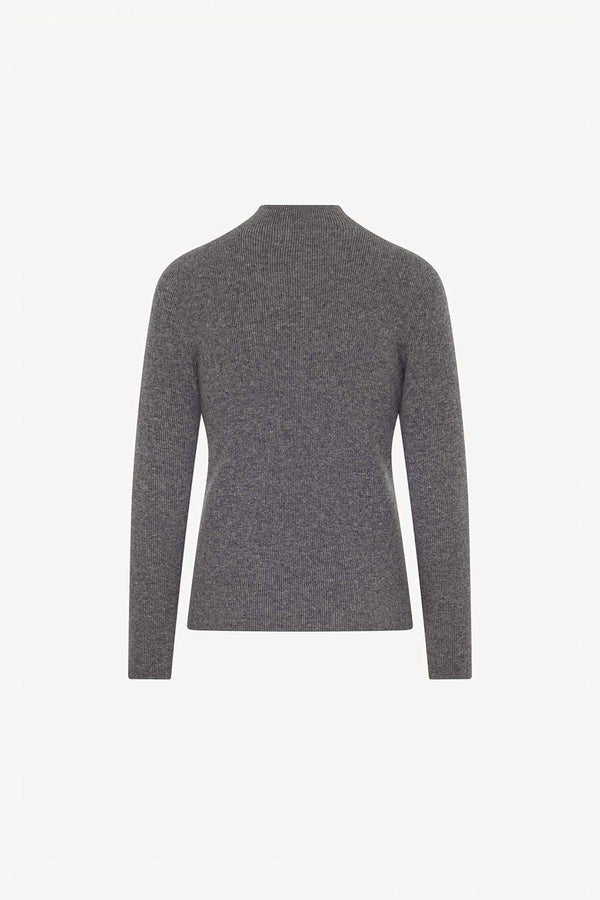 Medium Grey Pure Cashmere Ribbed Mock Neck