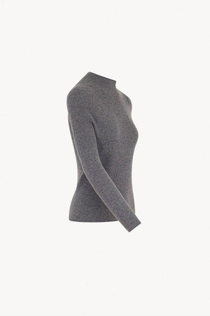 Medium Grey Pure Cashmere Ribbed Mock Neck