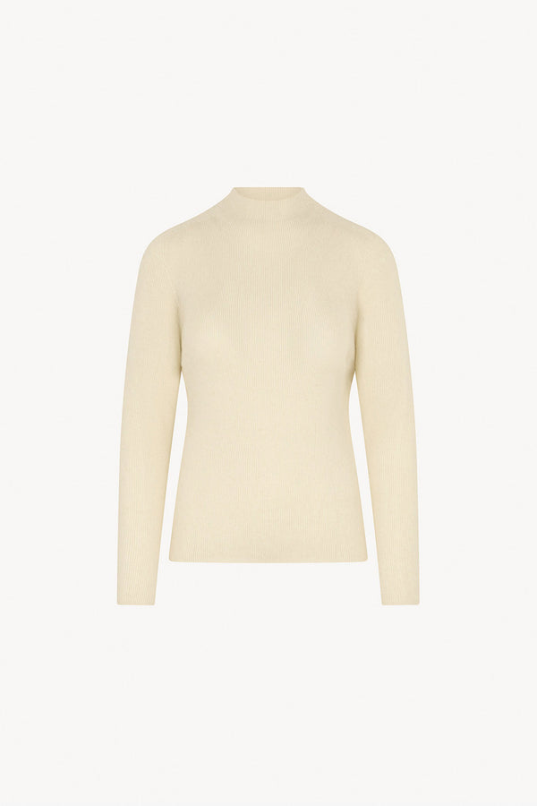 Ivory Pure Cashmere Ribbed Mock Neck