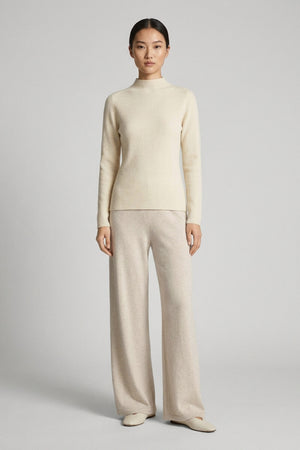Ivory Pure Cashmere Ribbed Mock Neck