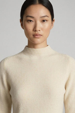 Ivory Pure Cashmere Ribbed Mock Neck