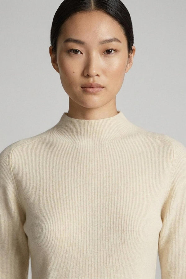 Ivory Pure Cashmere Ribbed Mock Neck