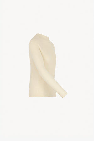 Ivory Pure Cashmere Ribbed Mock Neck