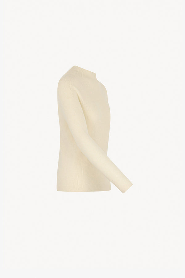 Ivory Pure Cashmere Ribbed Mock Neck