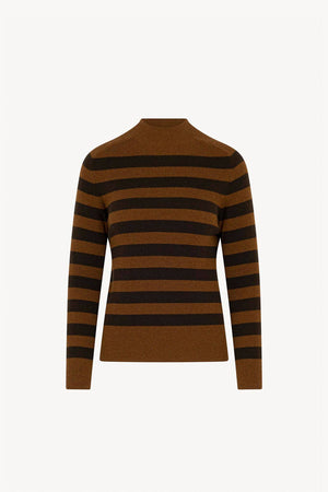 Maglia Lupetto a Costine a Righe in Puro Cashmere Terracotta-Mocha