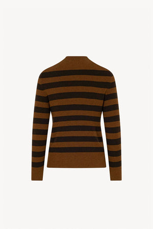 Maglia Lupetto a Costine a Righe in Puro Cashmere Terracotta-Mocha