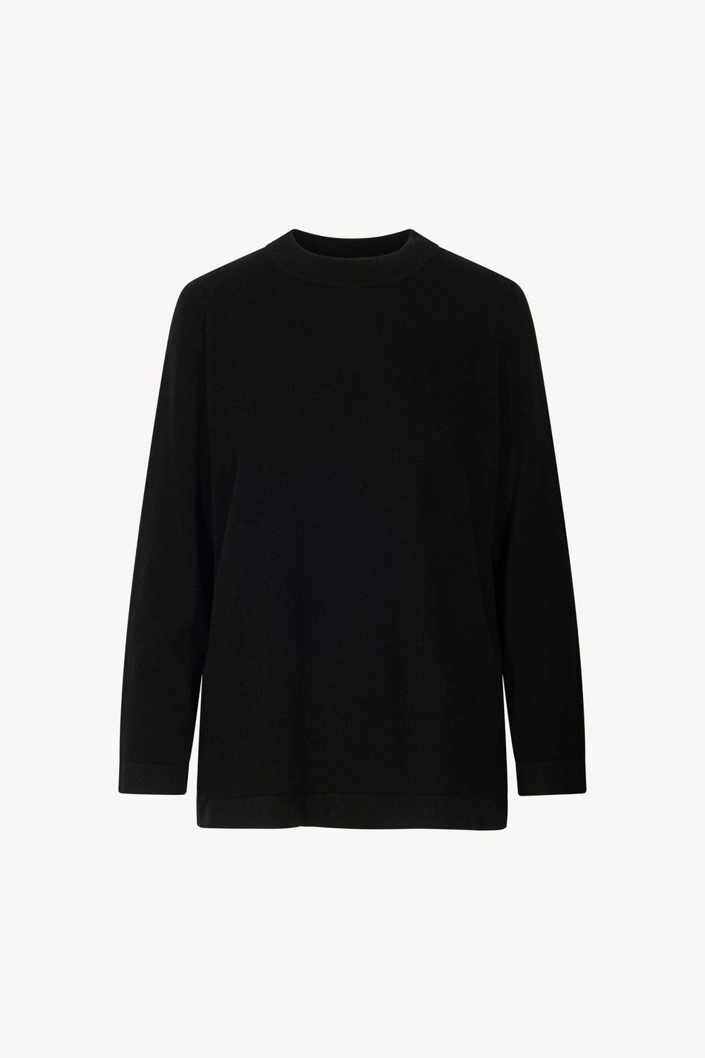 Black Pure Cashmere Crew Neck Sweater with side Slits