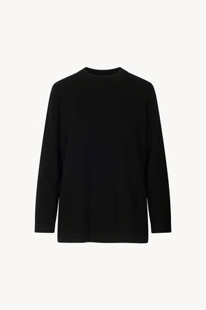 Black Pure Cashmere Crew Neck Sweater with side Slits