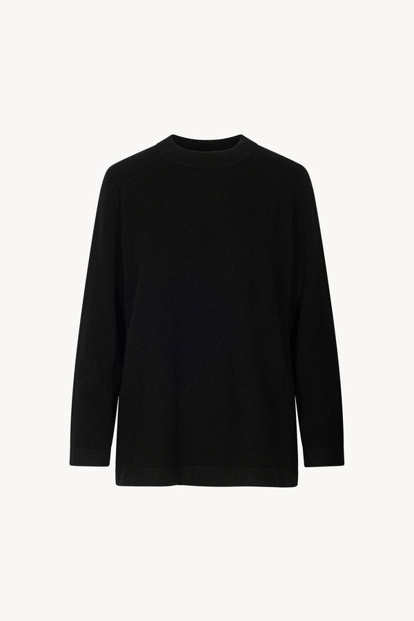 Black Pure Cashmere Crew Neck Sweater with side Slits