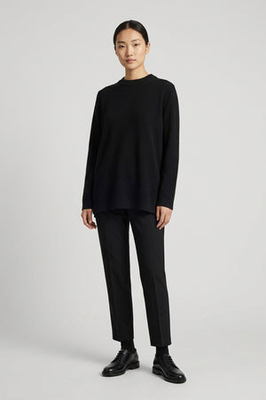 Black Pure Cashmere Crew Neck Sweater with side Slits