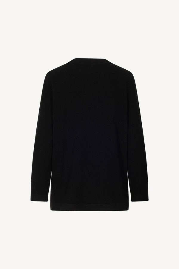 Black Pure Cashmere Crew Neck Sweater with side Slits