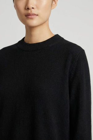 Black Pure Cashmere Crew Neck Sweater with side Slits