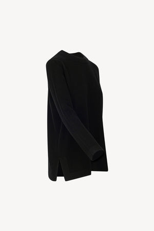 Black Pure Cashmere Crew Neck Sweater with side Slits
