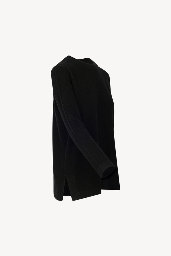Black Pure Cashmere Crew Neck Sweater with side Slits