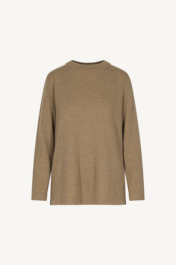 Maglia Girocollo con Spacchi Laterali in Puro Cashmere Dune