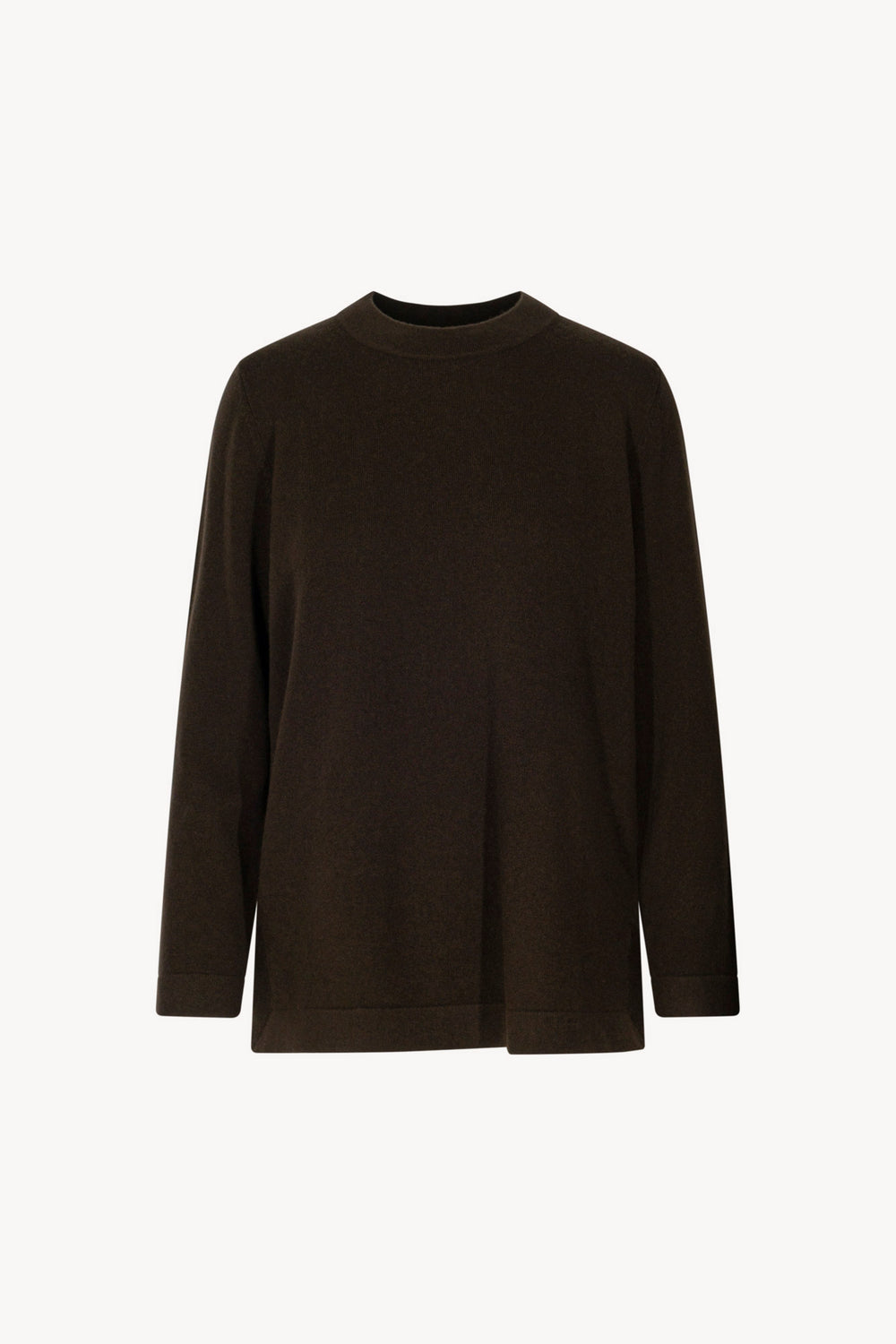 Mocha Pure Cashmere Crew Neck Sweater with side Slits