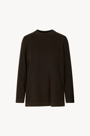 Mocha Pure Cashmere Crew Neck Sweater with side Slits