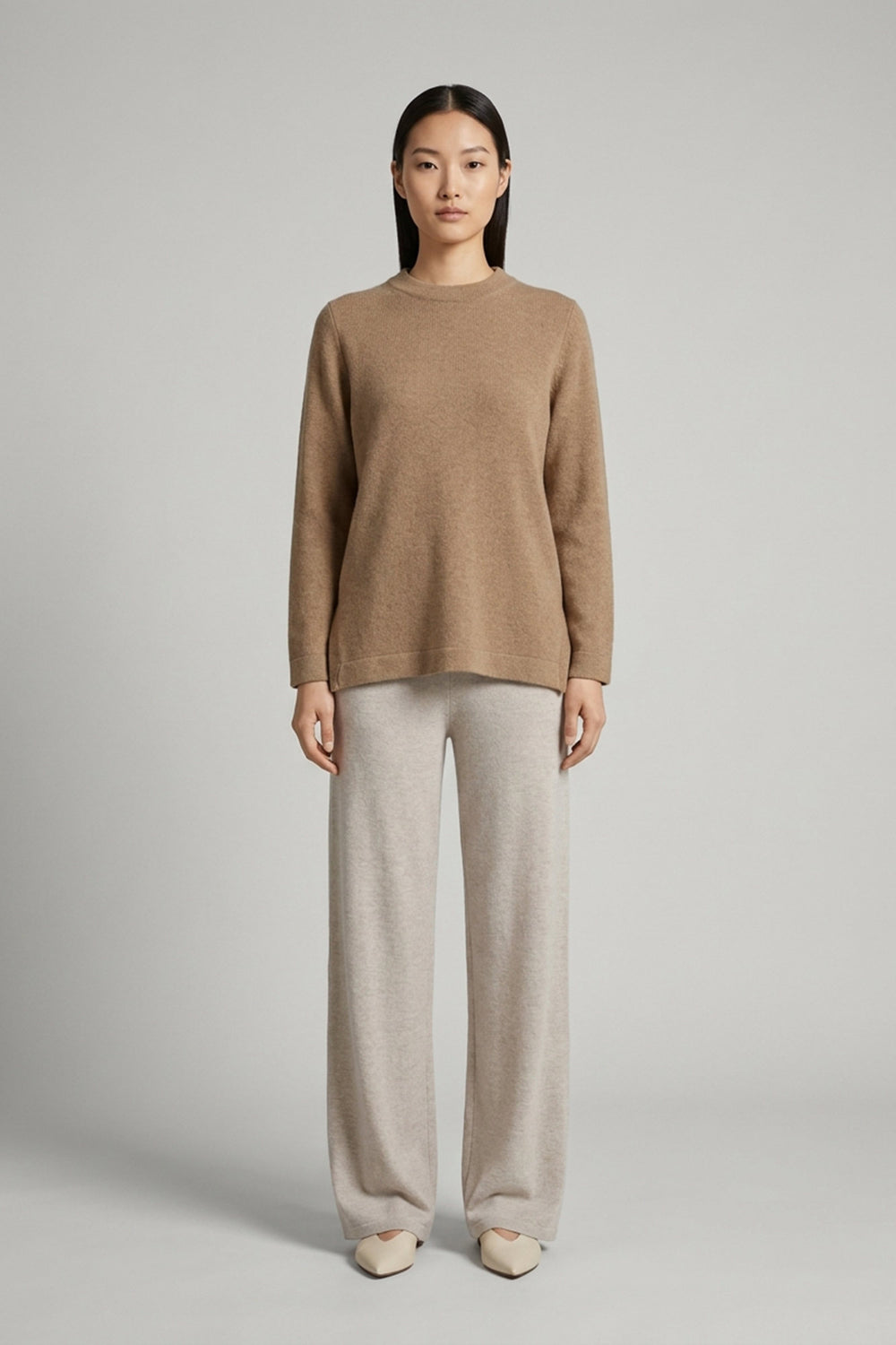 Maglia Girocollo con Spacchi Laterali in Puro Cashmere Dune