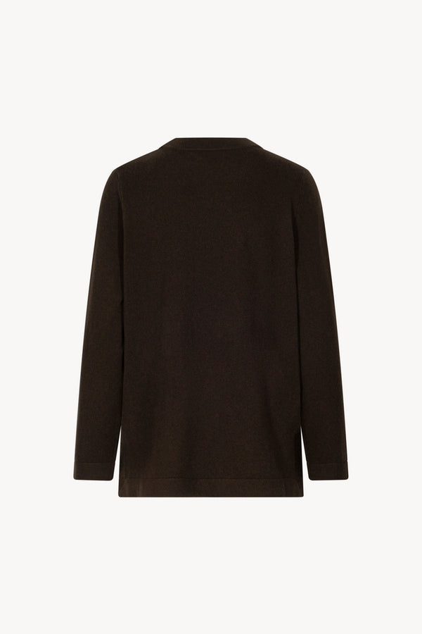 Mocha Pure Cashmere Crew Neck Sweater with side Slits