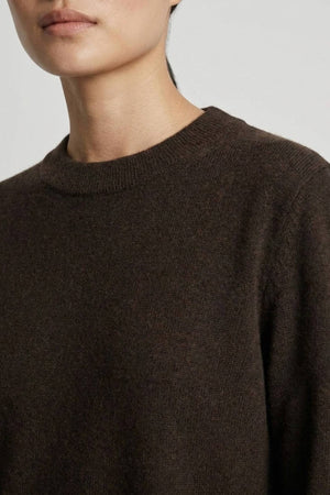 Mocha Pure Cashmere Crew Neck Sweater with side Slits