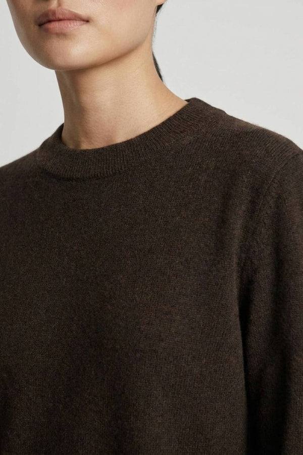 Mocha Pure Cashmere Crew Neck Sweater with side Slits