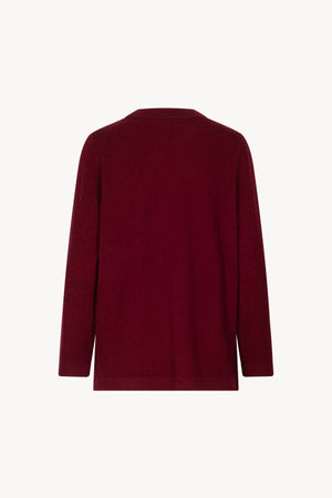 Dark Red Pure Cashmere Crew Neck Sweater with side Slits