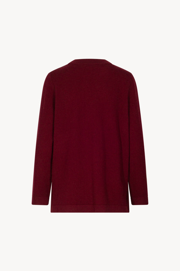 Dark Red Pure Cashmere Crew Neck Sweater with side Slits