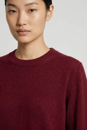 Dark Red Pure Cashmere Crew Neck Sweater with side Slits