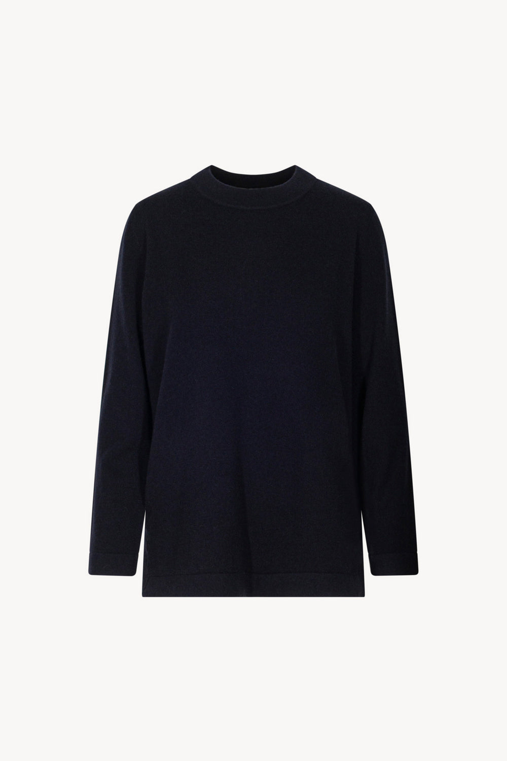 Midnight Blue Pure Cashmere Crew Neck Sweater with side Slits