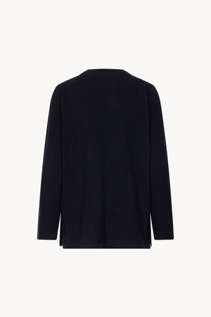 Midnight Blue Pure Cashmere Crew Neck Sweater with side Slits