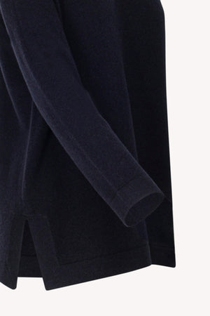 Midnight Blue Pure Cashmere Crew Neck Sweater with side Slits