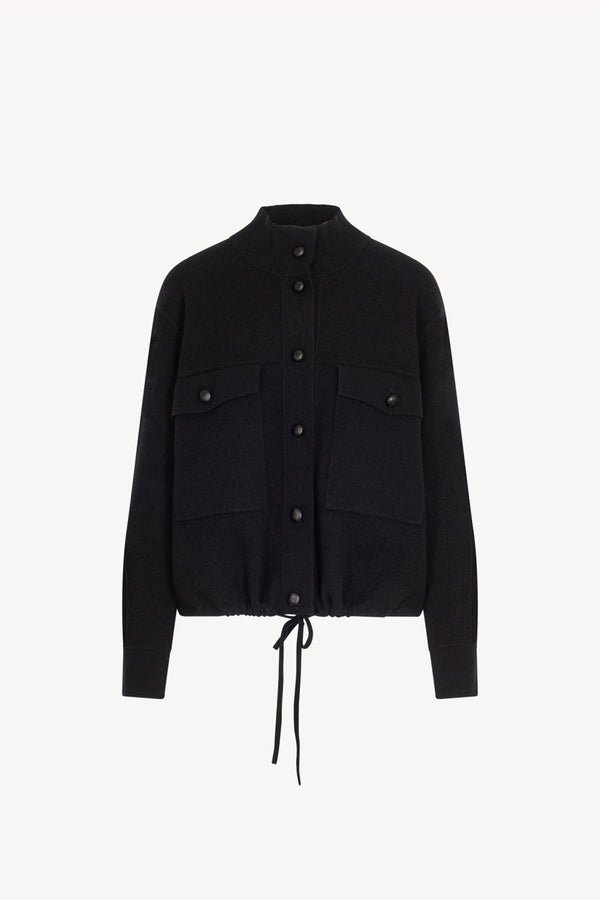 Black Pure Cashmere Bomber Jacket in Milano Stitch