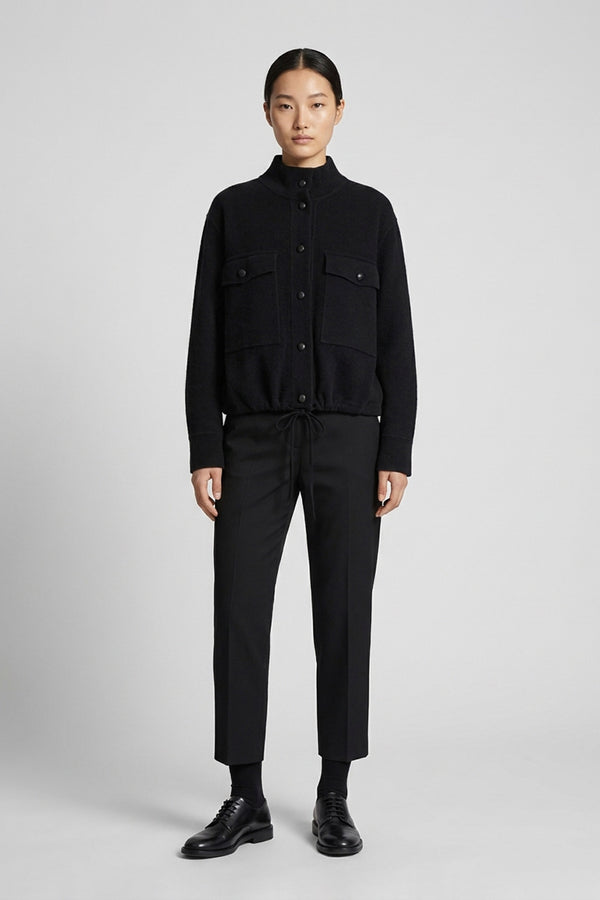 Black Pure Cashmere Bomber Jacket in Milano Stitch