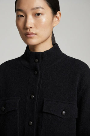 Black Pure Cashmere Bomber Jacket in Milano Stitch