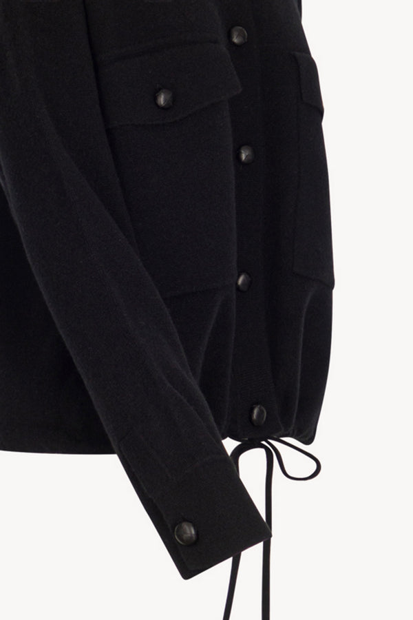 Black Pure Cashmere Bomber Jacket in Milano Stitch