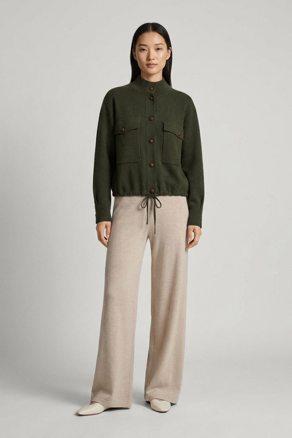 Dark Green Pure Cashmere Bomber Jacket in Milano Stitch