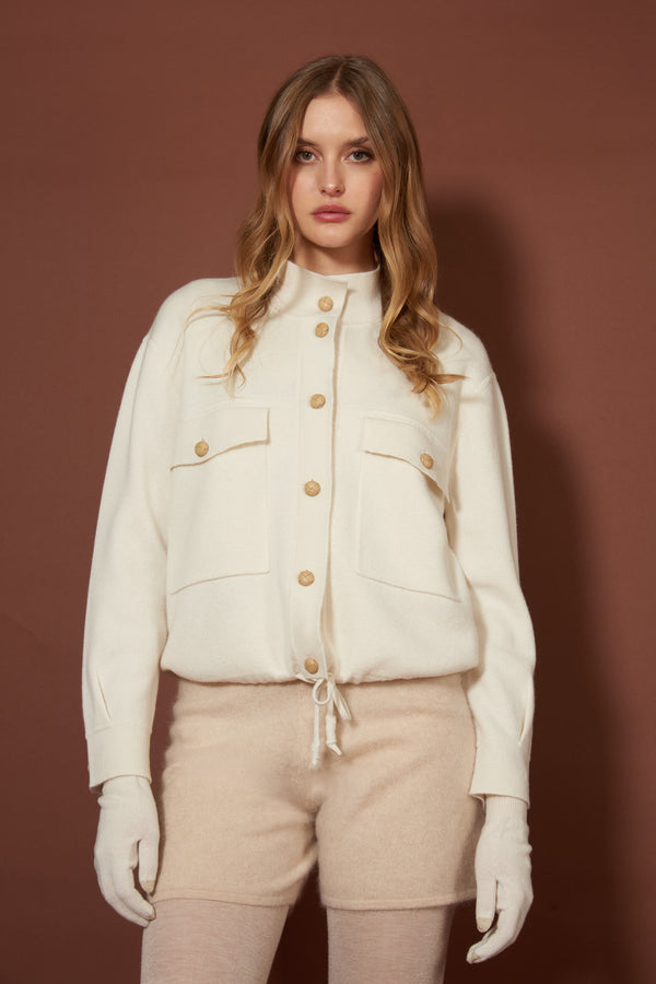Ivory Pure Cashmere Bomber Jacket in Milano Stitch