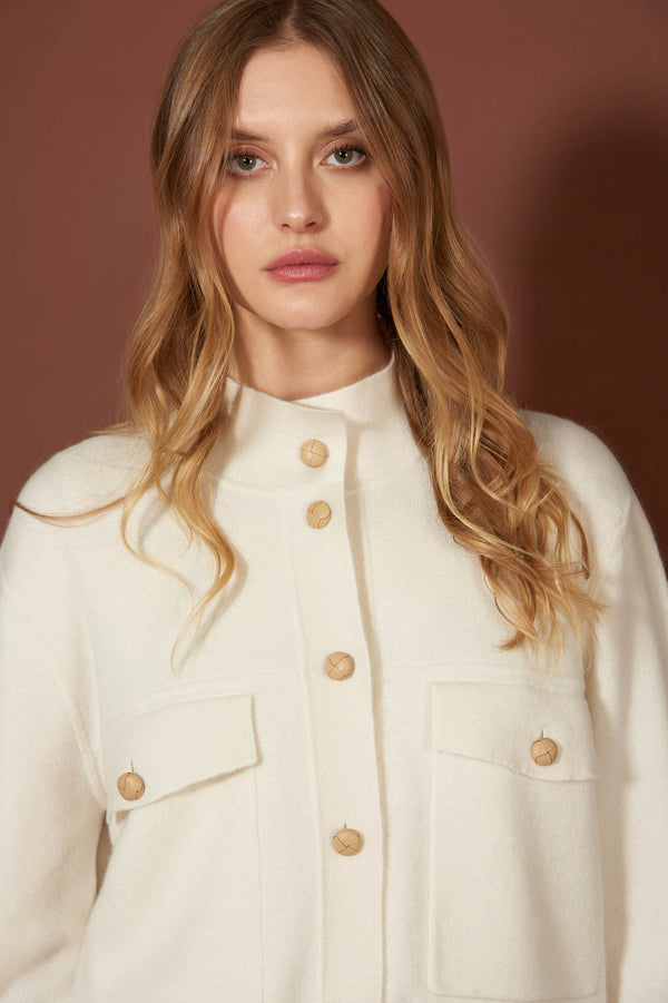 Ivory Pure Cashmere Bomber Jacket in Milano Stitch