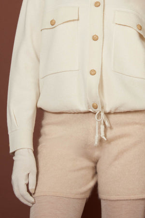 Ivory Pure Cashmere Bomber Jacket in Milano Stitch
