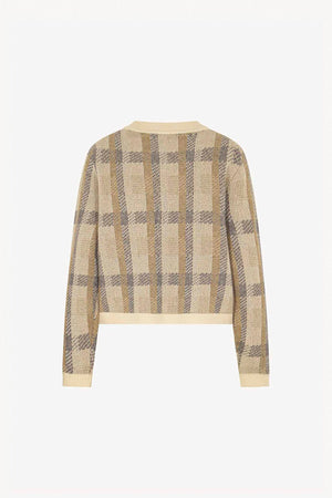 Ivory-Dune Pure Cashmere Checked Crew Neck Cardigan