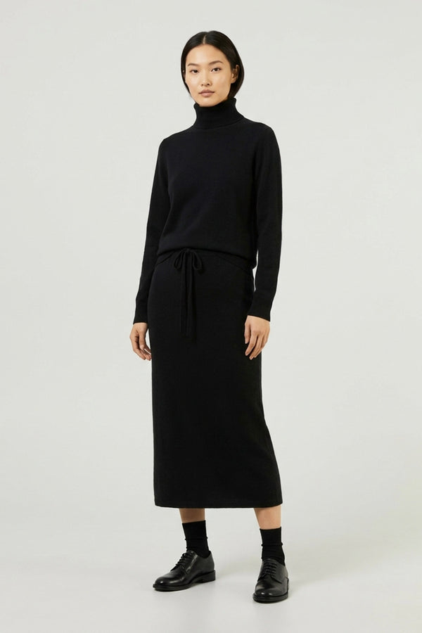 Gonna Lunga in Punto Stoffa in Puro Cashmere Nero