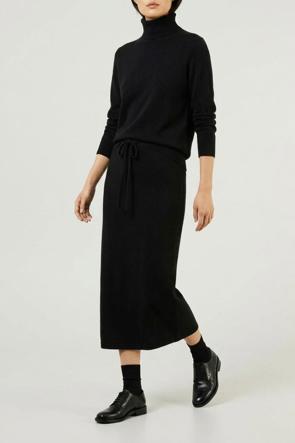 Gonna Lunga in Punto Stoffa in Puro Cashmere Nero