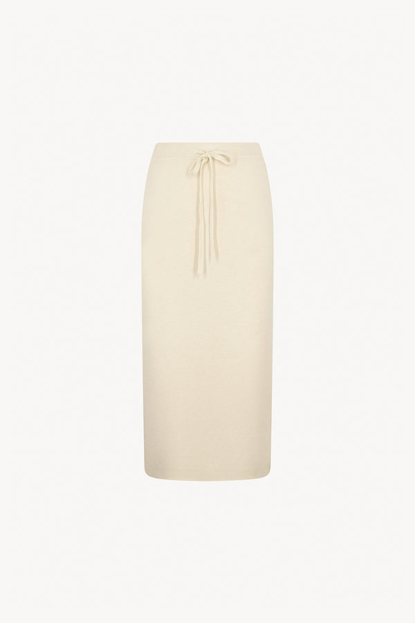 Ivory Pure Cashmere Long Skirt in Milano Stitch