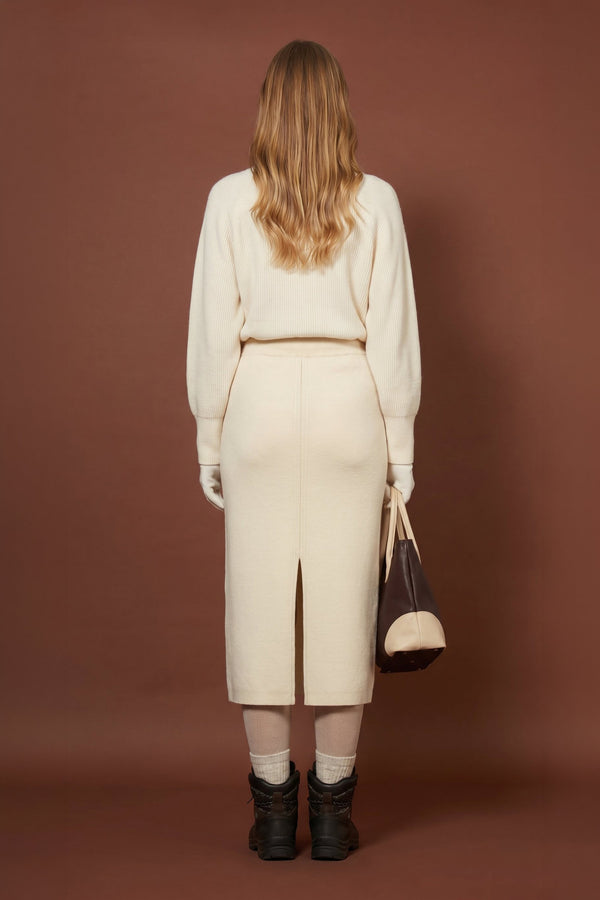 Ivory Pure Cashmere Long Skirt in Milano Stitch