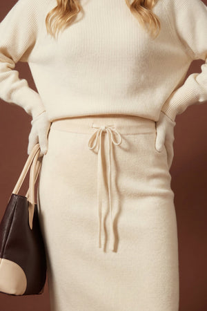 Ivory Pure Cashmere Long Skirt in Milano Stitch