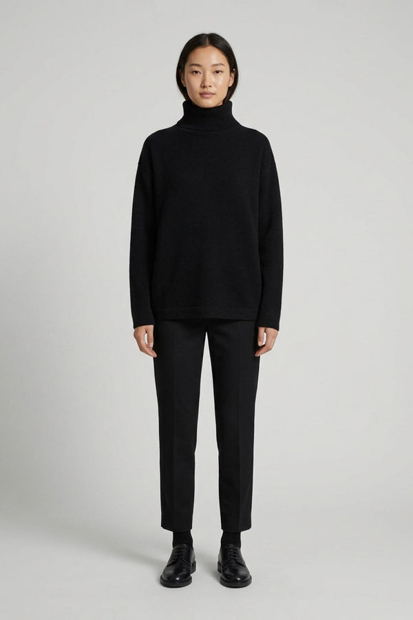 Black Pure Cashmere 4-Ply Turtleneck Sweater
