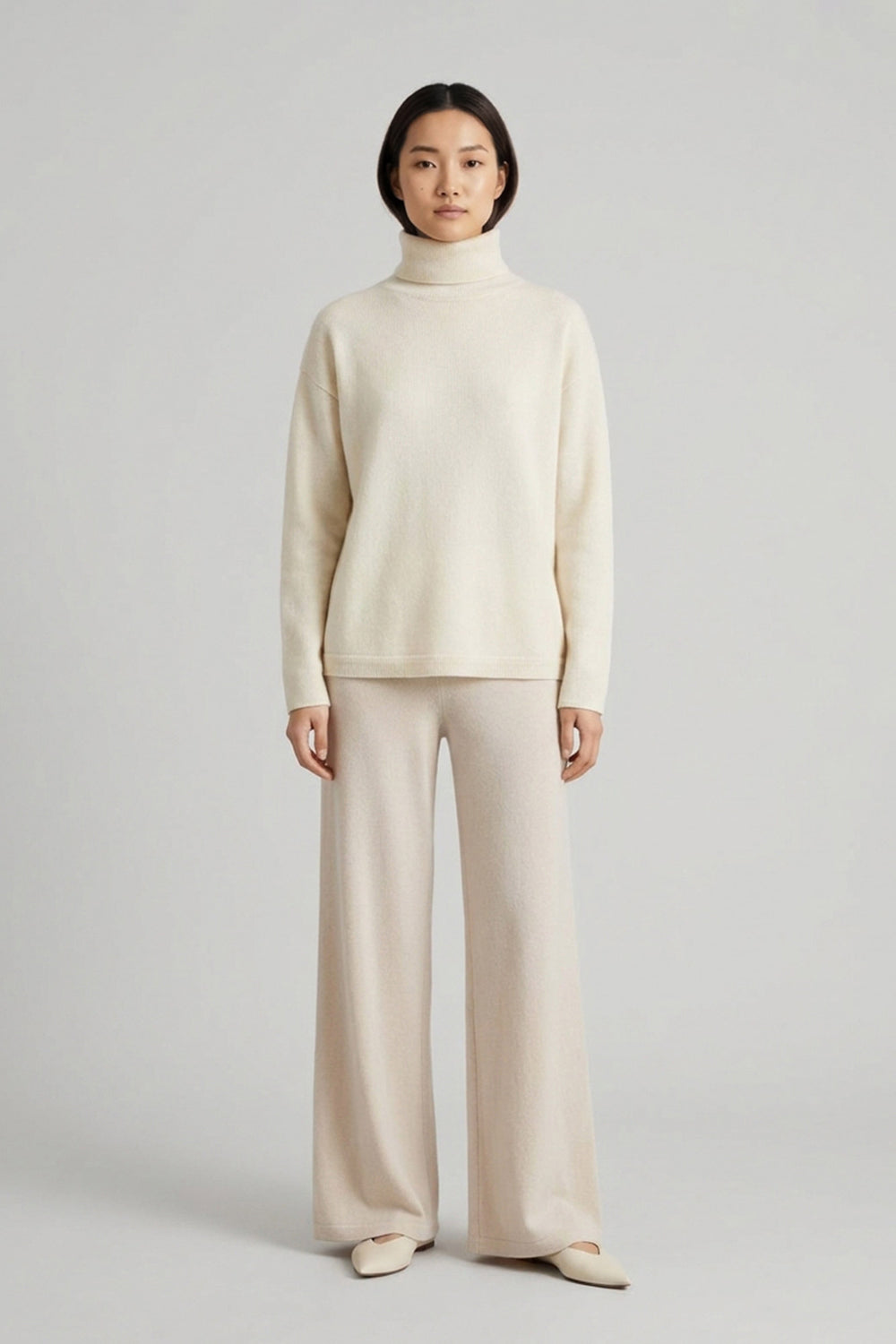 Ivory Pure Cashmere 4-Ply Turtleneck Sweater