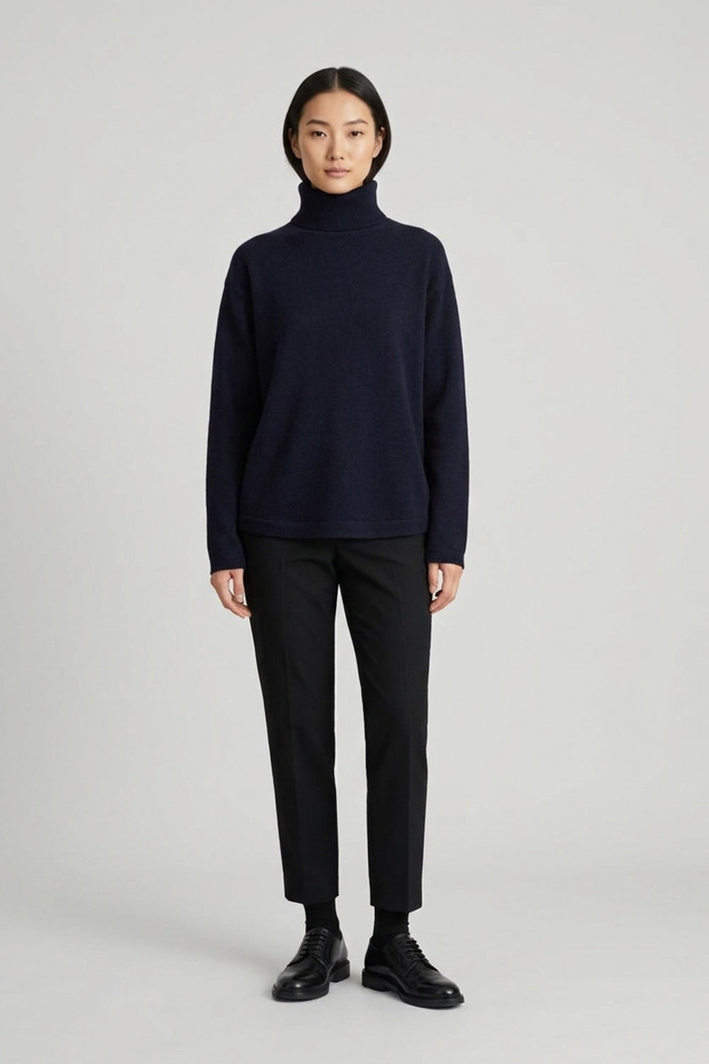 Midnight Blue Pure Cashmere 4-Ply Turtleneck Sweater