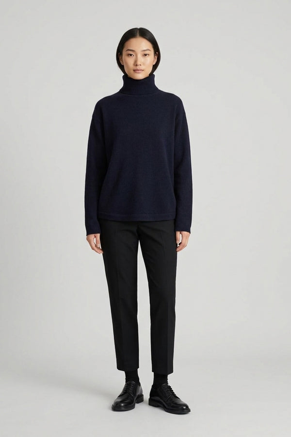 Midnight Blue Pure Cashmere 4-Ply Turtleneck Sweater